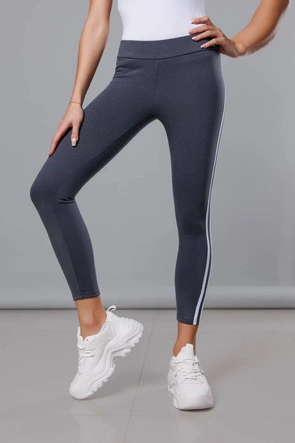 Bawełniane legginsy damskie z lampasami grafitowe (yw06038)