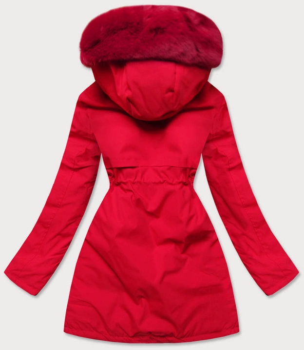 KURTKA ZIMOWA DAMSKA Z OZDOBNĄ PODSZEWKĄ CZERWONA (B9576-4)
