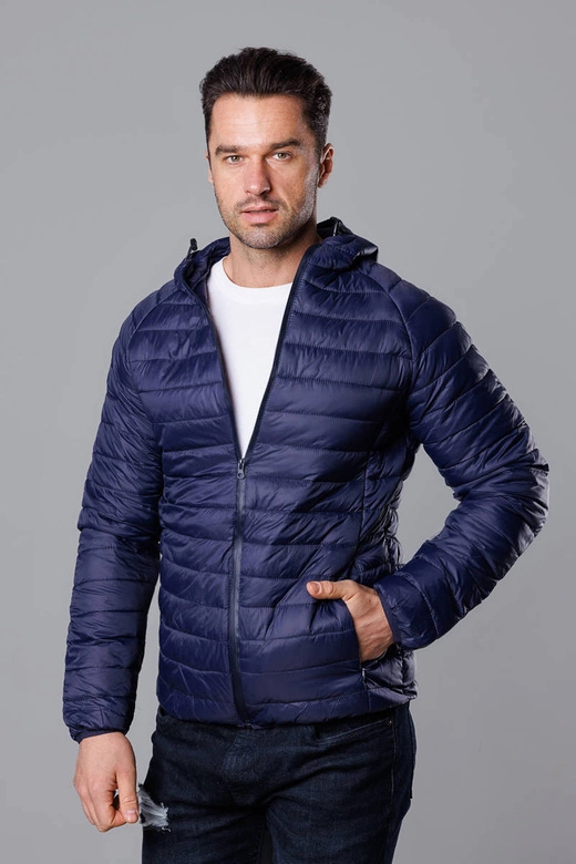 Pikowana kurtka męska z kapturem granatowa (HM112-4)