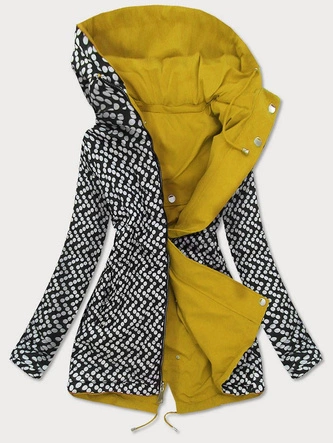Dwustronna kurtka parka damska żółta/kropki (w662big)