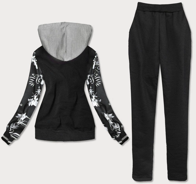 KOLOROWY DRES DAMSKI SZARO-CZARNY (AMG681)