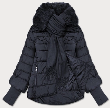 KURTKA DAMSKA Z FUTRZANYM SZALIKIEM GRANATOWA (1587)