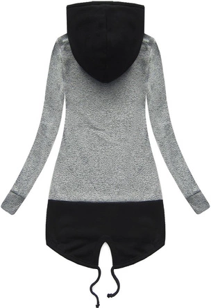 DŁUGA BLUZA Z NADRUKAMI I KAPTUREM CIEMNOSZARA (X1720X)