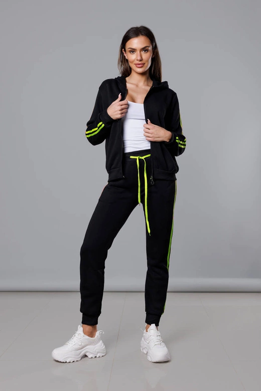 Dres damski z lampasami czarny-limonka (KK0057)