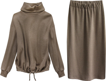 KOMPLET WEŁNIANY BLUZA+SPÓDNICA KAKAOWY (556ART)