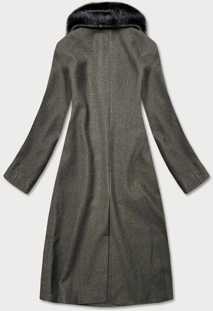 Długi płaszcz z futrzanym kołnierzem khaki (20201202)