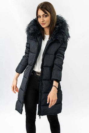 PIKOWANA KURTKA DAMSKA ZIMOWA Z KAPTUREM GRAFITOWA (7756)