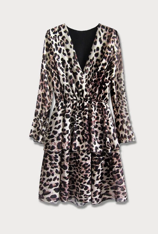 Sukienka z kopertowym dekoltem beżowa (454/2ART)