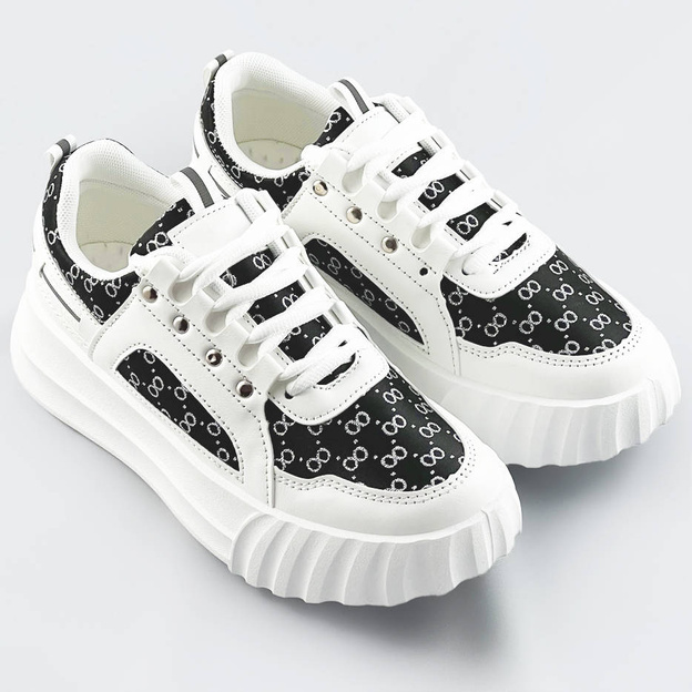 Sportowe buty damskie z ozdobnym wzorem biało-czarne (la811)