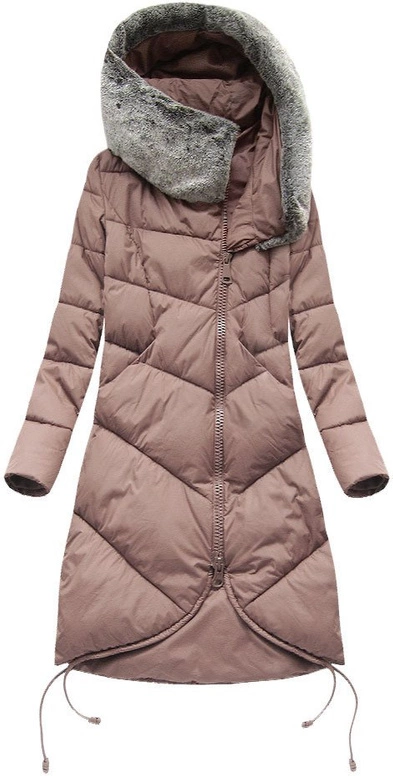 DŁUGA KURTKA ZIMOWA Z KAPTUREM ANTYCZNY RÓŻ (J18-002)