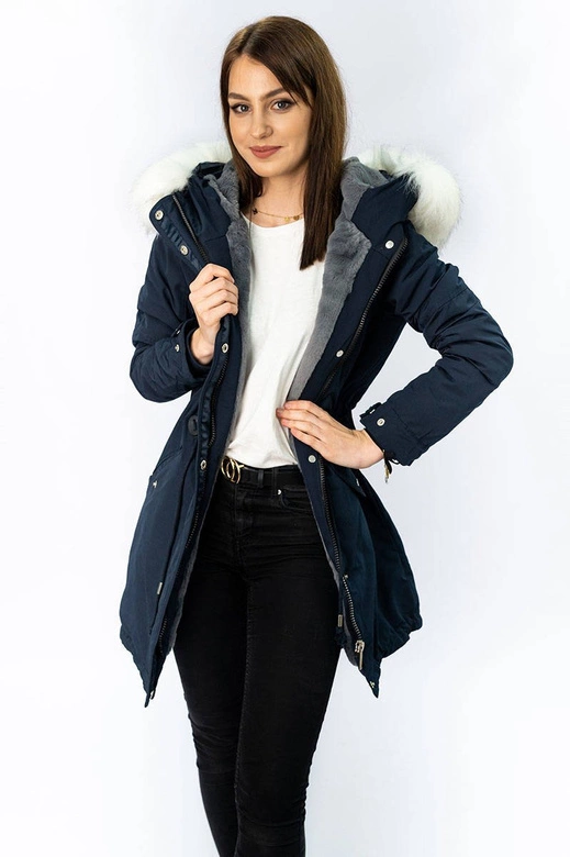 DAMSKA PARKA ZIMOWA NA MISIU GRANATOWA (W378)