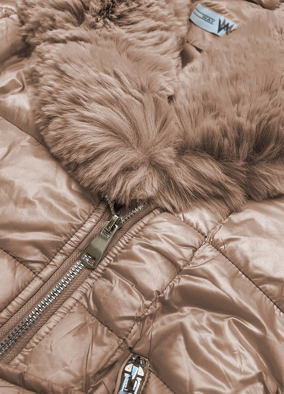 PIKOWANA KURTKA ZIMOWA DAMSKA OBSZYTA FUTREM BEŻOWA (FM16-3)