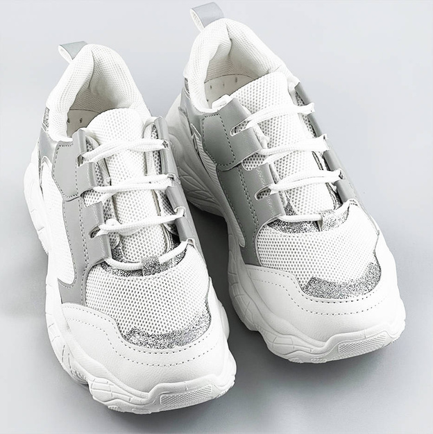 Sznurowane sneakersy damskie biało-szare (172)