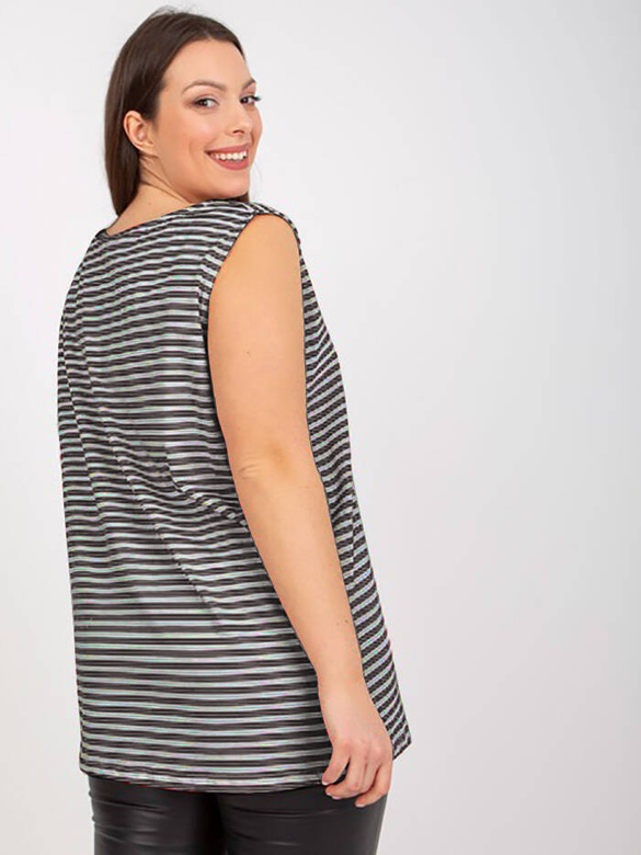 Bawełniany top w paski plus size granat-biały (7952)
