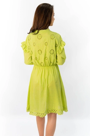 Bawełniana sukienka z haftem limonkowa (303art)