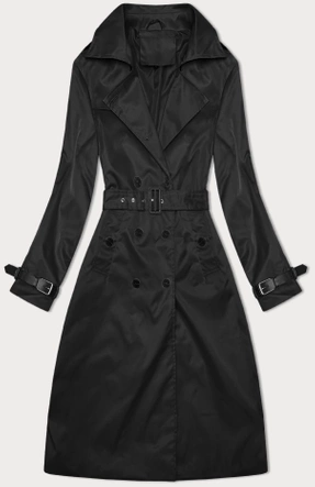 Długi damski trencz z paskiem czarny (1803#-1)