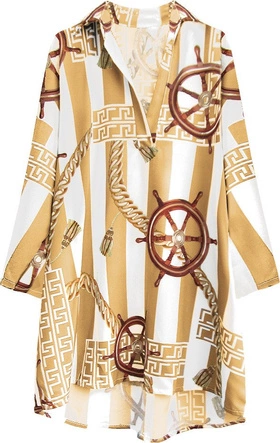 KOSZULA OVERSIZE WE WZORY BIAŁO-KARMELOWA (301ART)