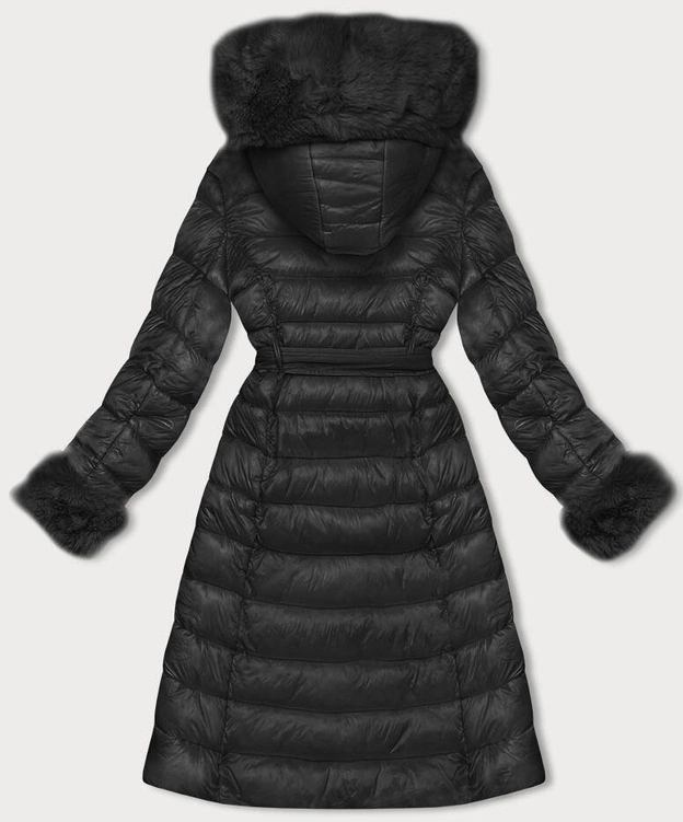 Puchowy płaszcz damski na guziki czarny (5M3160-392)