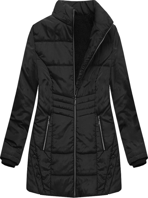 DŁUŻSZA PIKOWANA KURTKA Z KAPTUREM CZARNA (B2625-30)