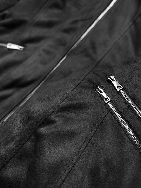 ZAMSZOWA DAMSKA KURTKA ZIMOWA Z KAPTUREM CZARNA (6516)