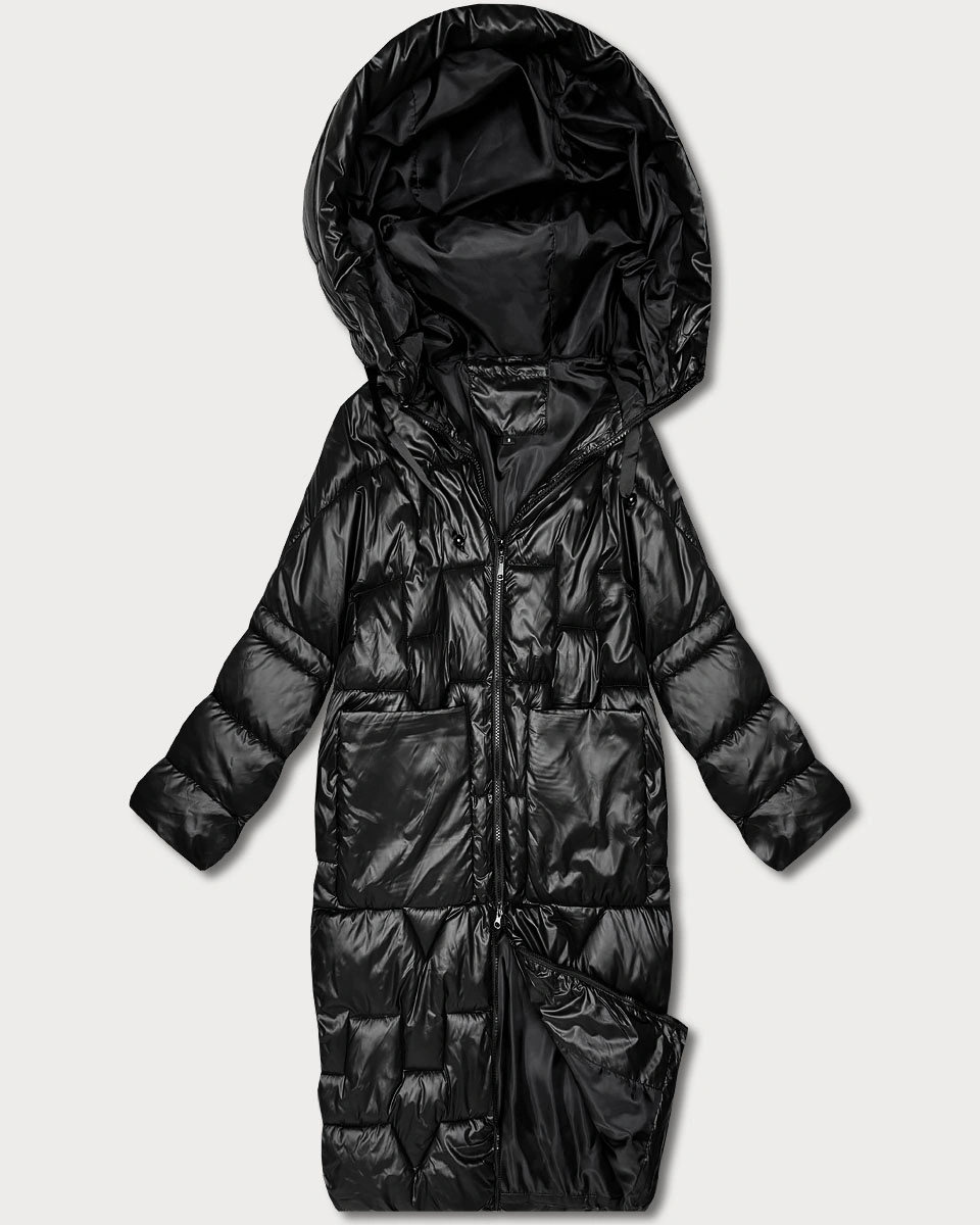 Przejściowa puchowa kurtka damska do kolan Goodlookin czarny (T3-2623#-1)