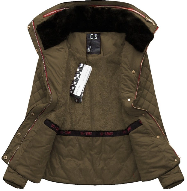 Krótka zimowa pikowana damska kurtka brązowa (wz105)