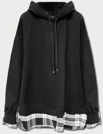 BLUZA DAMSKA Z ŁĄCZONYCH MATERIAŁÓW CZARNA (21377)