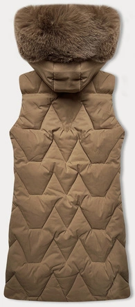 Bezrękawnik damski z futerkiem przy kapturze J Style ciemny beżowy (16M9172-84)