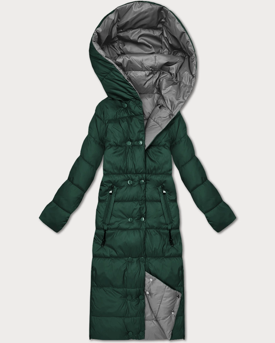 Dwustronna zimowa kurtka do kolan Minority ciemny zielony-szary (P3-6017-33+61)