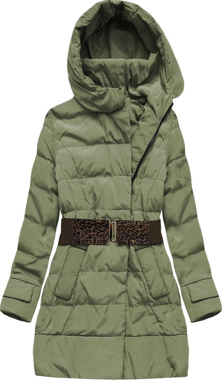 ZIMOWA KURTKA DAMSKA Z KAPTUREM I PASKIEM KHAKI (1976)