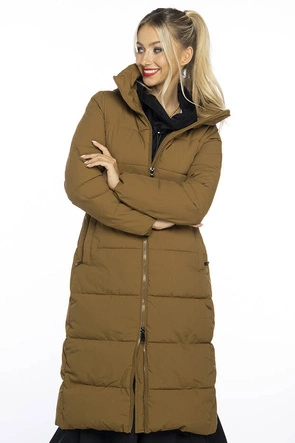 Długa taliowana damska kurtka zimowa Ann Gissy brązowa (AG1-J9157)