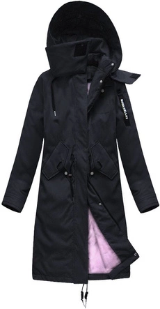 PROSTY DAMSKI ZIMOWY PŁASZCZ Z PUCHEM NATURALNYM GRANATOWY (17116)