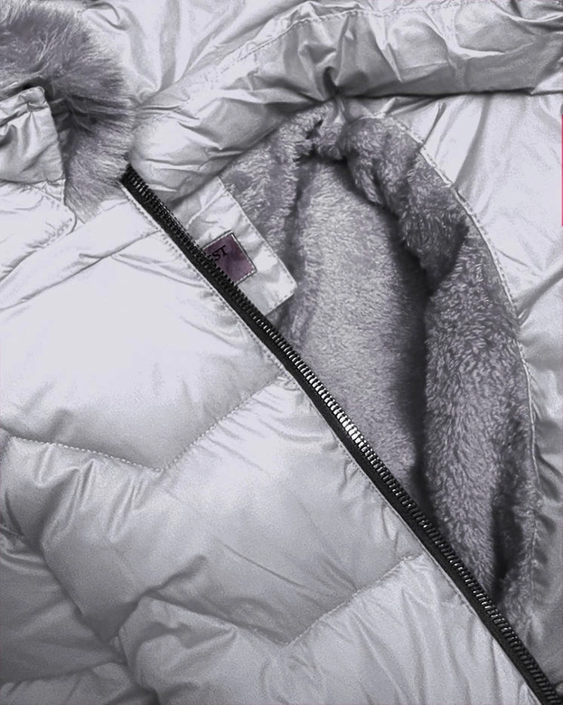 PIKOWANA KURTKA ZIMOWA Z KAPTUREM SZARA (B2719-9)