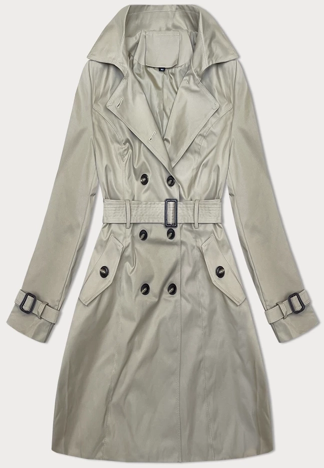 Klasyczny trencz do połowy uda ciemny beż (2696#-5)