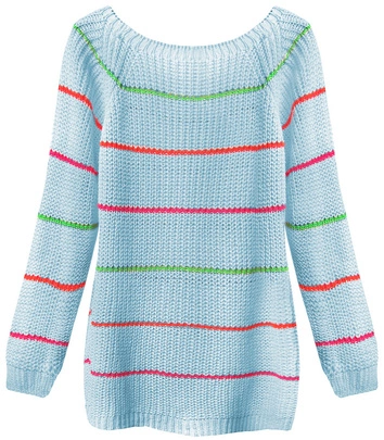 AŻUROWY SWETER W PASECZKI BŁĘKITNY (275ART)