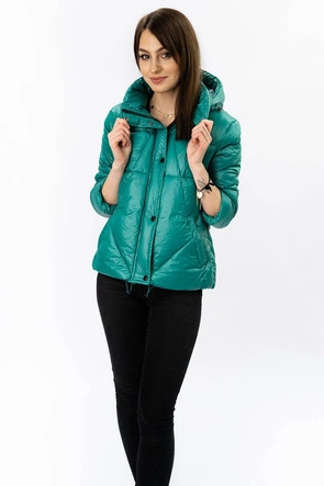 DAMSKA KURTKA PIKOWANA Z ODPINANYM KAPTUREM ZIELONA (7564)