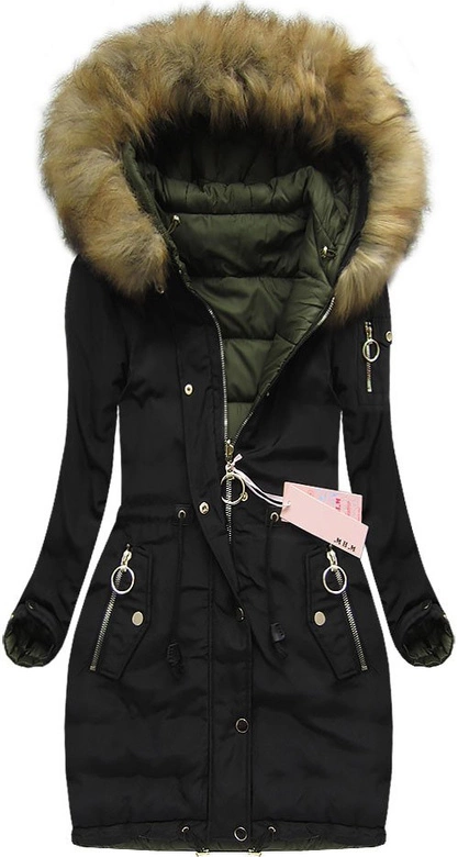 DWUSTRONNA KURTKA DAMSKA ZIMOWA Z KAPTUREM CZARNA (W707)