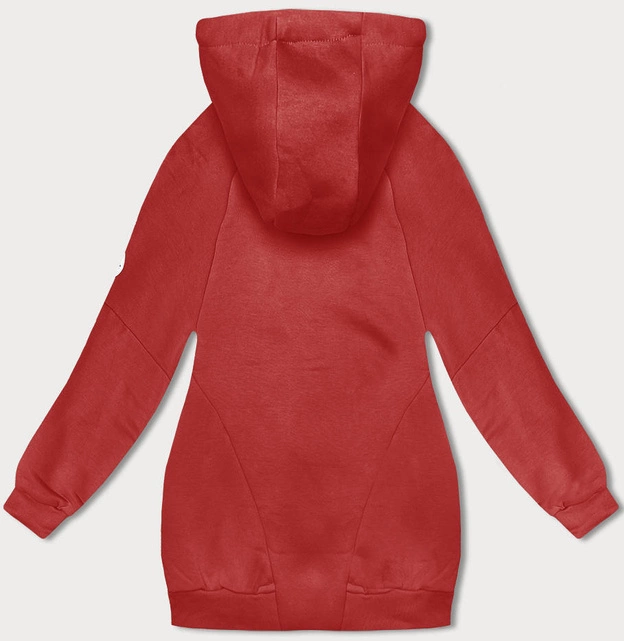 Luźna długa bluza damska ze ściągaczami czerwona (AMG-332A)