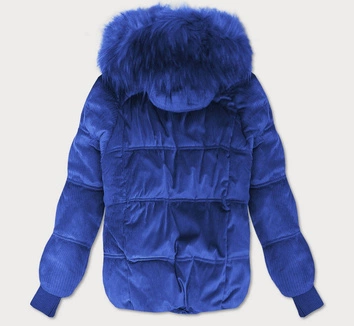 Sztruksowa damska kurtka z kapturem chabrowa (7696)