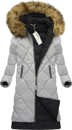 PŁASZCZ ZIMOWY Z Z PUCHEM NATURALNYM SZARY (8069)