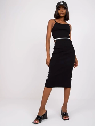 Prążkowana sukienka z wycięciami Rue Paris czarna (7686)