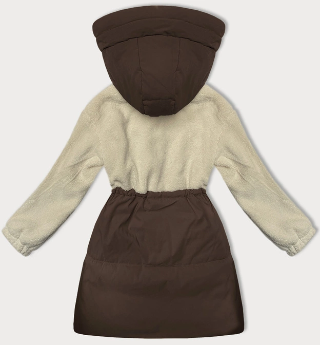 Przejściowa kurtka z łączonych materiałów czekolada-ecru (WD2351)