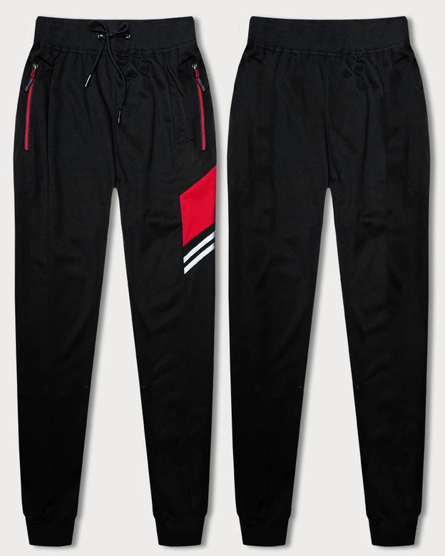 Męskie spodnie dresowe z kolorowymi wstawkami czarne (8K206B-3)