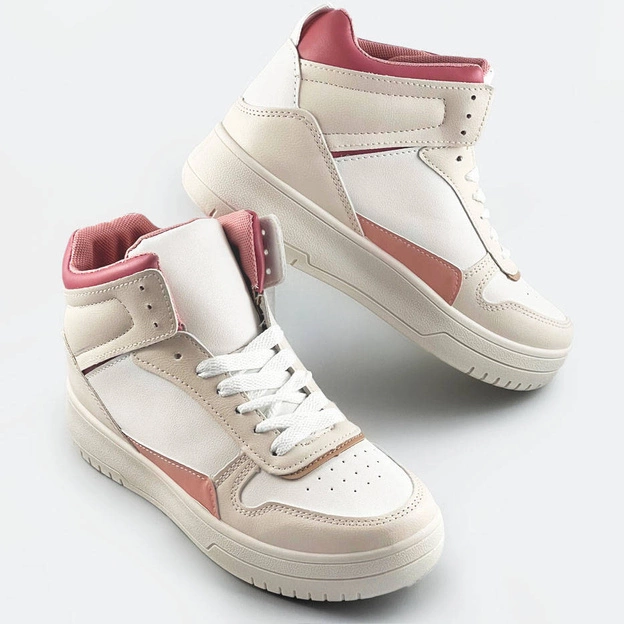 Damskie sneakersy za kostkę beżowo-różowe (wh2122)