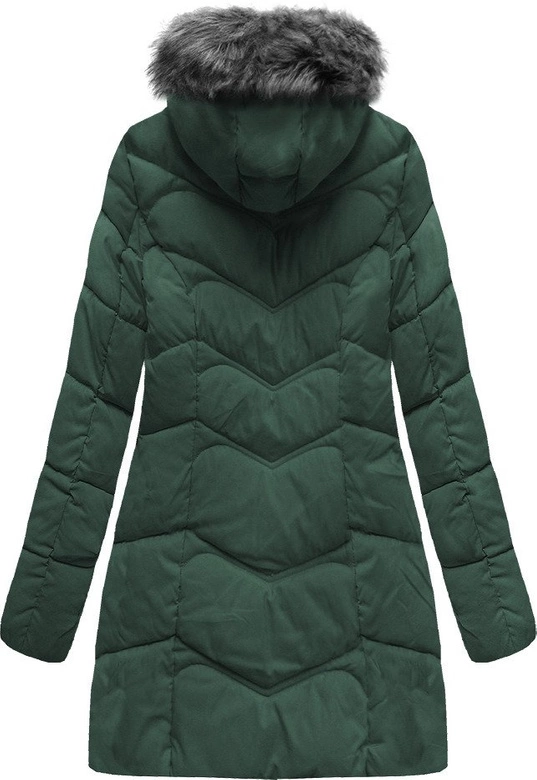 DŁUŻSZA PIKOWANA KURTKA Z KAPTUREM CIEMNOZIELONA (XR2643X)