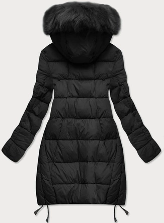 Pikowana kurtka zimowa damska z kapturem czarna (7709BIG)