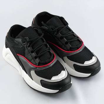 Sznurowane sneakersy z kolorowymi wstawkami czarne (6346)