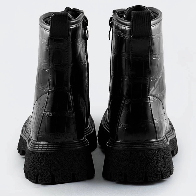 Damskie sznurowane botki krokodyl czarne (a9897)