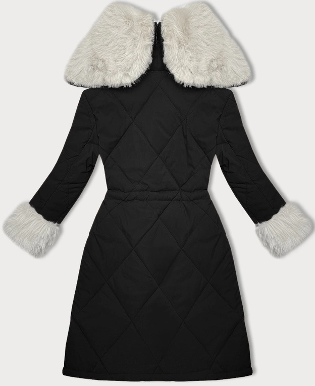 Pikowana kurtka zimowa na futrze Way Mode czarny-beż (WD202308)