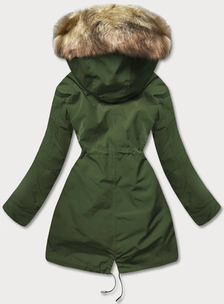 Ciepła kurtka zimowa damska khaki/ecru (w629big)